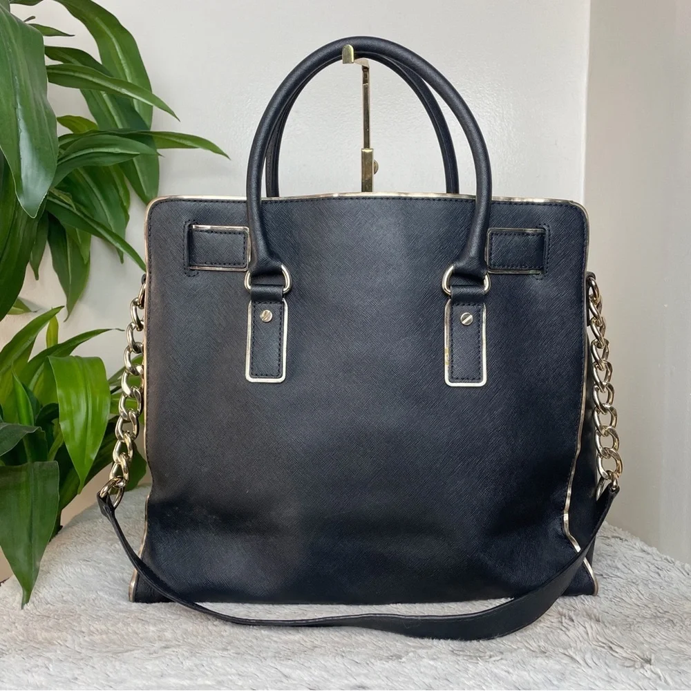 MICHAEL KORS Hamilton Black Saffiano leather gold trim Handbag/Tote - Picture 2 of 15